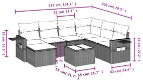 8 pcs conjunto sofás de jardim com almofadões vime PE preto