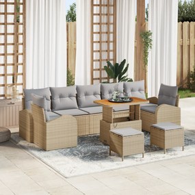 vidaXL Conjunto de Sofá de Jardim de 10 Peças com Almofadas em Bege de Rattan Polipropileno
