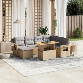 8 pcs conjunto de sofás p/ jardim com almofadões vime PE bege