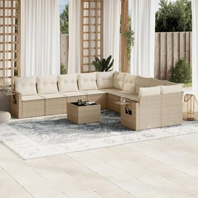 11 pcs conjunto sofás de jardim c/ almofadões vime PE bege