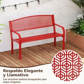 Banco jardim Metal de ripas de 128 cm para 2-3 pessoas com braços curvos e encosto clássico Vermelho