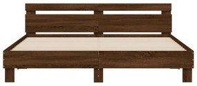 Estrutura cama cabeceira/luzes LED 200x200cm carvalho castanho