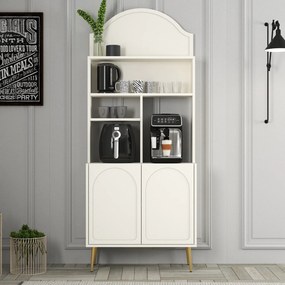 Armário de Cozinha/Sala "Caffè" - Creme e Dourado - 81.3x201x35cm - De