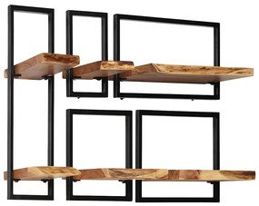 Conjunto prateleiras de parede 5 pcs madeira acácia maciça/aço