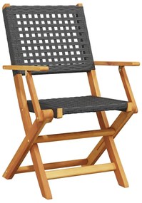 Cadeiras jardim dobráveis 6 pcs vime PE/madeira maciça preto