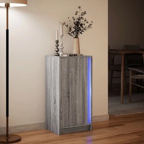 Aparador com luzes LED derivados de madeira cinzento sonoma