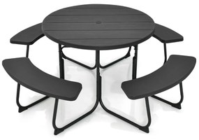 Conjunto de jardim para 8 pessoas com mesa e 4 bancos, orifício para guarda-sol e mesa de campismo redonda para piquenique no jardim Carga 225 kg Pret
