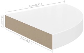 Prateleiras canto suspensas 2 pcs 25x25x3,8cm MDF branco brilh.