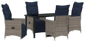 Conjunto de Jantar vidaXL de 5 Peças com Almofadas em Rattan Cinza Pol