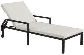 Outsunny Espreguiçadeira de Vime com Encosto Ajustável em 5 Posições Acolchoado e 2 Rodas 73x200x48 cm Creme e Preto