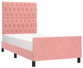 Estrutura de cama c/ cabeceira 100x200 cm veludo rosa