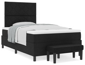 Cama Box com colchão e banco preto 120x200 cm tecido