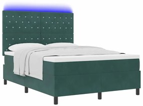 Cama Box Spring vidaXL com Colchão e LED Verde Escuro 160x200 cm Velud