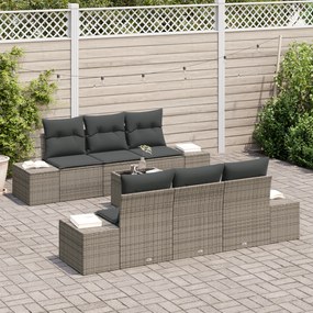 Conjunto de Sofá de Jardim de 7 Peças com Almofadas Cinza em Rattan