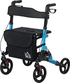 Andarilho Idosos Dobrável de Alumínio com Altura Ajustável Travão e Bolsa de Transporte 66x65x80-93 cm Preto e Azul