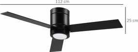 Ventilador de teto 2 em 1 com luz LED, 3 velocidades, silencioso - comando à distância - diâmetro 112 cm, preto