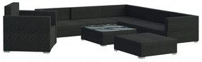 8 pcs conjunto lounge de jardim c/ almofadões vime PE preto