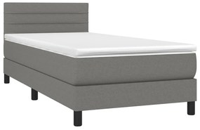 Cama box spring c/ colchão e LED 100x200 cm tecido cinza-escuro