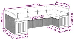 7 pcs conjunto de sofás p/ jardim c/ almofadões vime PE preto