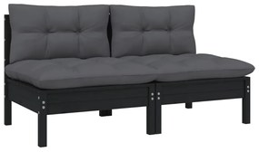Sofá de jardim 2 lugares com almofadões pinho maciço preto