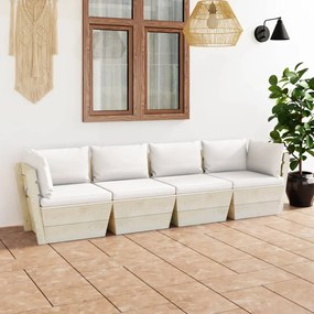 vidaXL Sofá paletes 4 lugares p/ jardim c/ almofadões madeira de abeto
