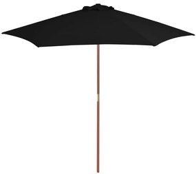 Guarda-sol de jardim com poste de madeira 270 cm preto