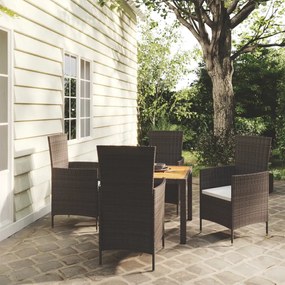 vidaXL 5 pcs conjunto jantar exterior com almofadões vime PE preto