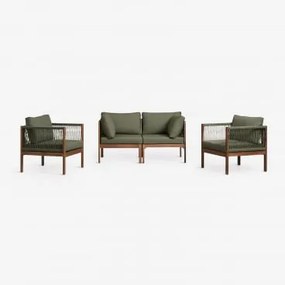 Conjunto De Jardim Com Sofá Modular De 2 Peças Com Apoios De Braços E 2 Poltronas Em Madeira De Acácia Branson Verde Oliva - Sklum