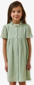 Vestido curto em gaze de algodão verde-salva