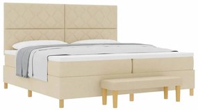 Cama Box Spring com Colchão e Banco Creme 200x200 cm Tecido