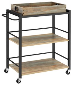 Carrinho de serviço de cozinha VASAGLE com bandeja removível, carrinho utilitário de cozinha de 3 andares sobre rodas com armazenamento, freios, pés niveladores, 40 x 72 x 86 cm, marrom turquesa e preto-tinta LRC072K60