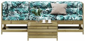 4 pcs conjunto lounge de jardim c/ almofadões pinho impregnado
