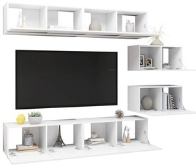 6 pcs conjunto de móveis de TV contraplacado branco