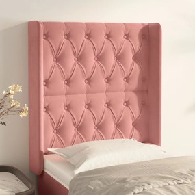 Cabeceira de cama c/ abas veludo 83x16x118/128 cm rosa