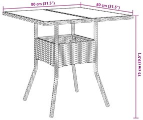 3pcs conjunto jantar jardim c/almofadões vime PE/vidro castanho