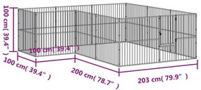 Parque para cães com 12 painéis aço galvanizado preto