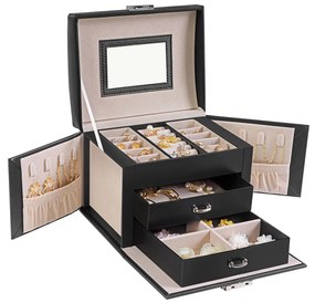 Caixa de jóias portátil 17,5 x 13,5 x 12 cm preta