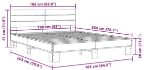 Estrutura de cama 160x200cm derivados madeira/metal