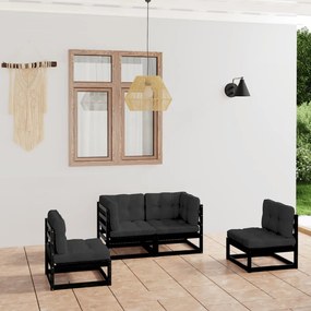 vidaXL 4 pcs conjunto longue de jardim c/ almofadões pinho maciço
