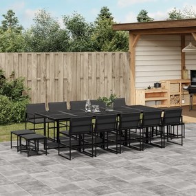 vidaXL 15 pcs conj. de jantar p/ jardim c/ almofadões textilene preto