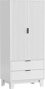 HOMCOM Armário quarto com 2 portas de fecho suave, 2 gavetas e varão, 80x50x180cm, branco | Aosom Portugal