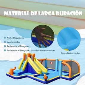 Castelo, Parque aquático insuflável com compressor 680 W infantil com tema futebol Piscina Parede para escalar 465 x 500 x 200 cm Multicolorido
