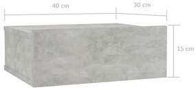 Mesa cabeceira suspensa 40x30x15cm contrapl. cinzento cimento