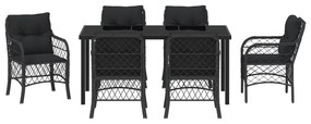 Conjunto de Jantar de Jardim com Almofadas Preto Rattan Poly