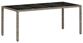 Mesa de jardim c/ tampo vidro 190x90x75 cm vime PE cinza-claro