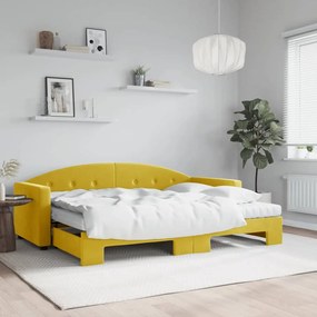 vidaXL Sofá-cama com gavetão e colchões 80x200 cm veludo amarelo