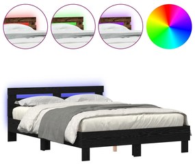 Estrutura de Cama Preta Carvalho Preto Madeira 140 x 190 cm