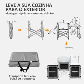 Móvel de Cozinha para Campismo Armário para Campismo Dobrável com 3 Ta