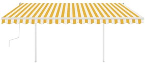 Toldo retrátil manual com postes 4,5x3,5 m amarelo e branco