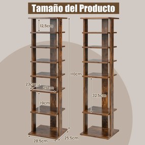 Sapateira vertical com 7 níveis, organizador de sapatos alto 110 cm e sapateira estreita e autônoma para quarto Castanho